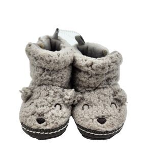 Target Gray Sherpa Ankle Slippers Baby Infant 0-6 Months Bear Face & Ears